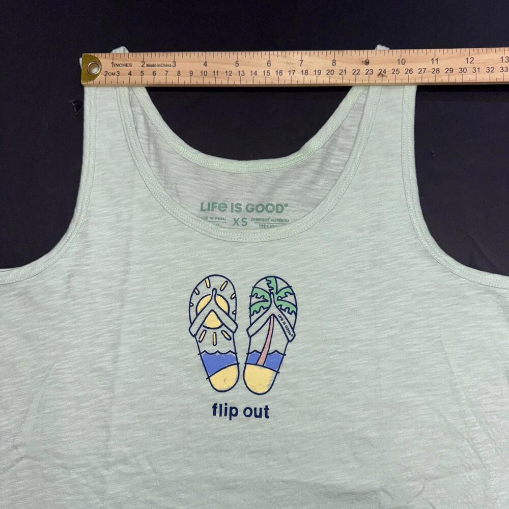 Life Is Good Blue Cotton Tank Top Flip Out Flop Graphic Tee Beach Outdoors XS‎ - Picture 10 of 14
